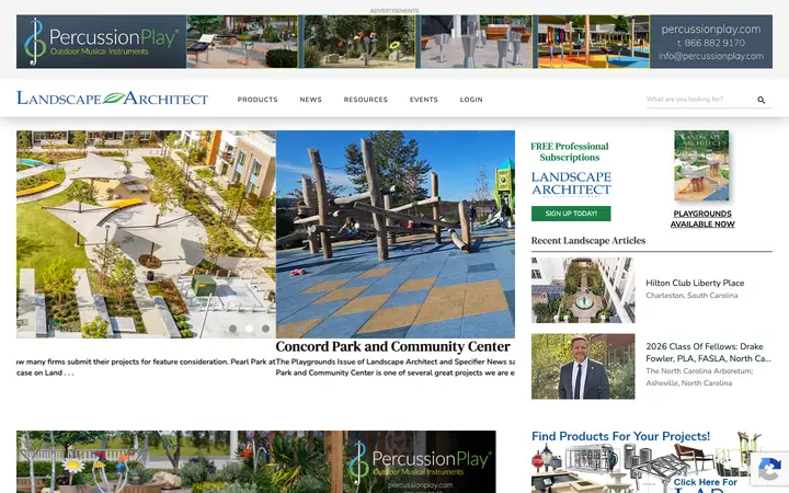 landscapearchitect.com homepage on desktop