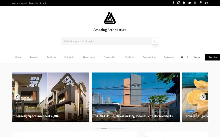 amazingarchitecture.com homepage on desktop