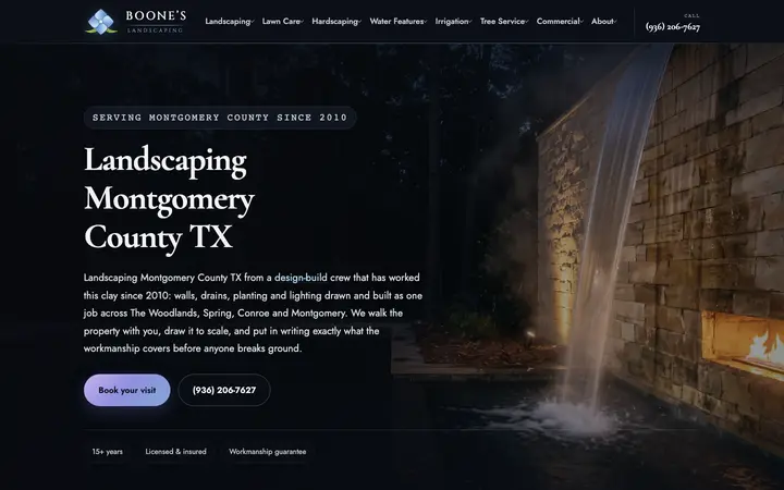 booneslandscaping.com homepage on desktop