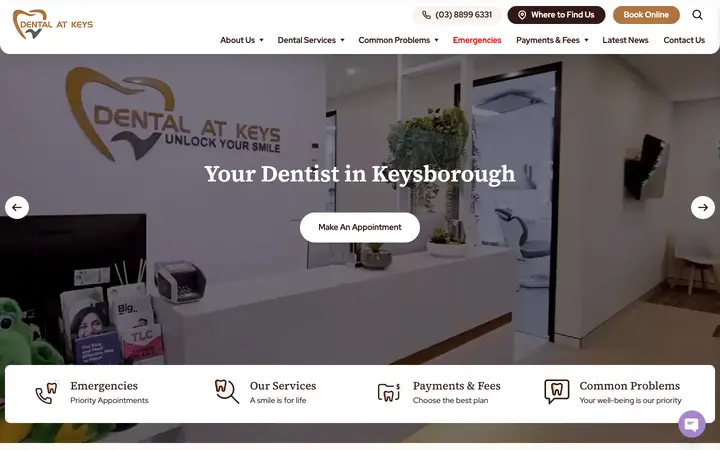 dentalatkeys.com.au homepage