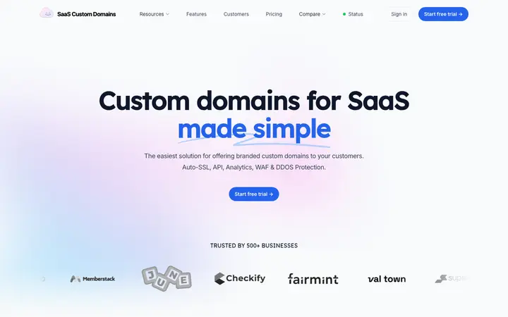saascustomdomains.com homepage