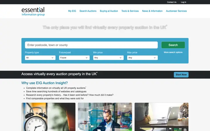 eigpropertyauctions.co.uk homepage on desktop