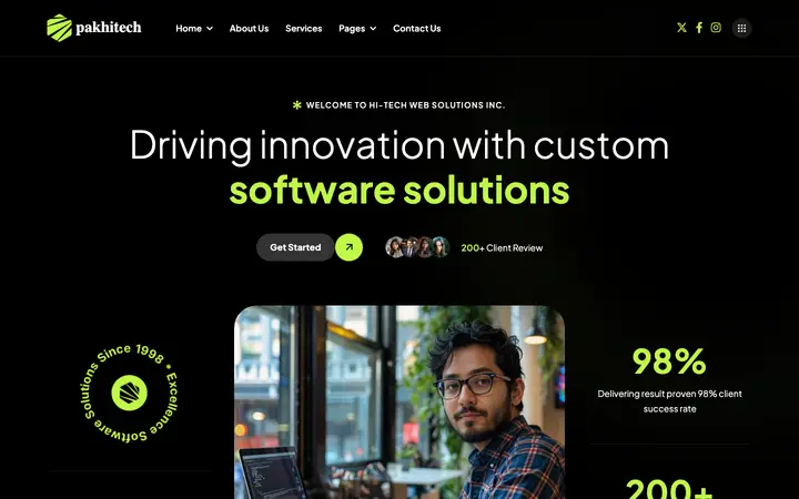 hitechwebsolutions.com homepage on desktop