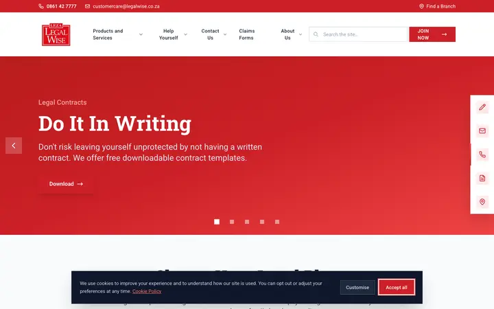legalwise.co.za homepage on desktop