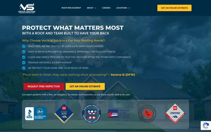 verticalsolutionsroofing.com homepage