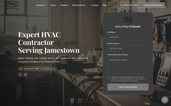 repairsolutionshvac.com homepage