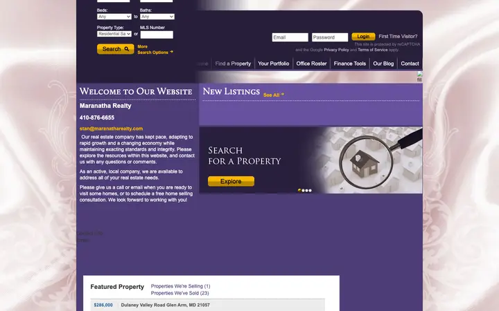 maranatharealty.com homepage on desktop