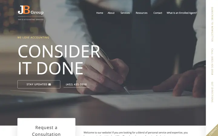 jbgrouptax.com homepage on desktop