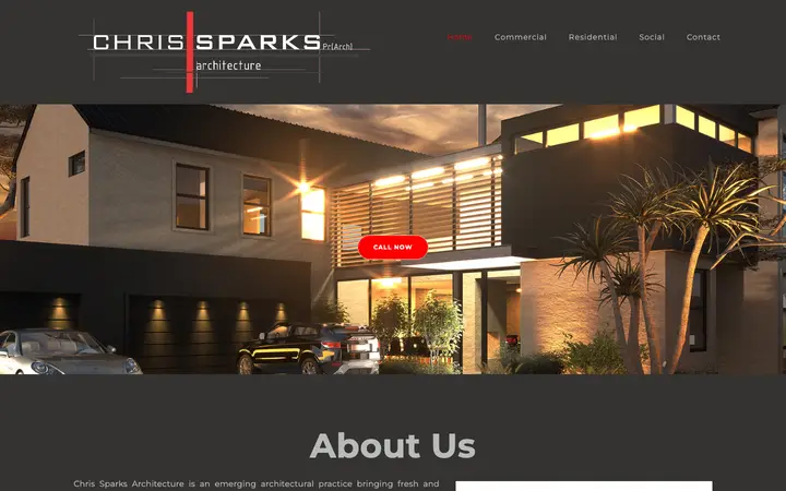chrissparksarchitecture.co.za homepage on desktop