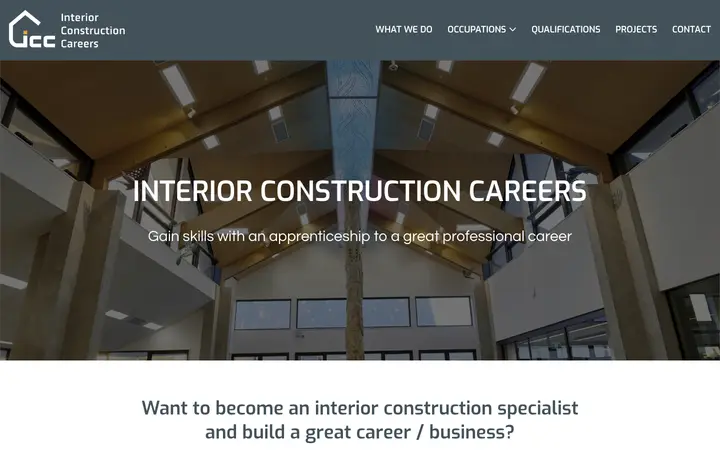 interiorconstructioncareers.co.nz homepage on desktop