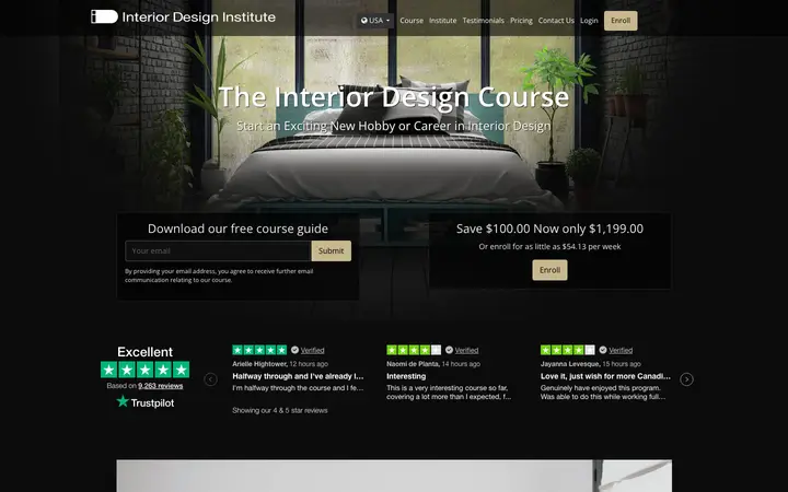 theinteriordesigninstitute.com homepage on desktop