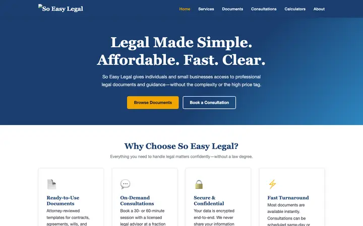 soeasylegal.com homepage on desktop