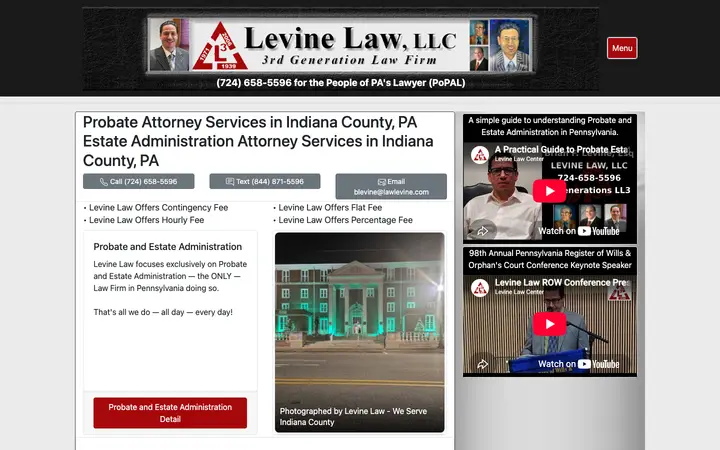 indiana-county-pa-probate-estate-administration-attorney.com homepage on desktop
