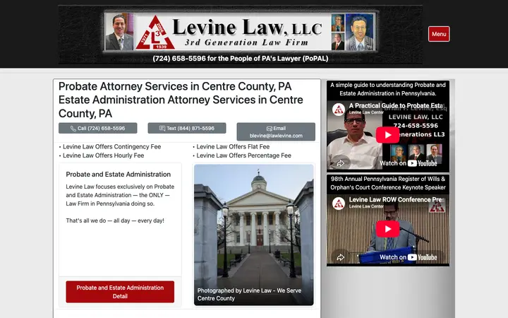 centre-county-pa-probate-estate-administration-attorney.com homepage on desktop