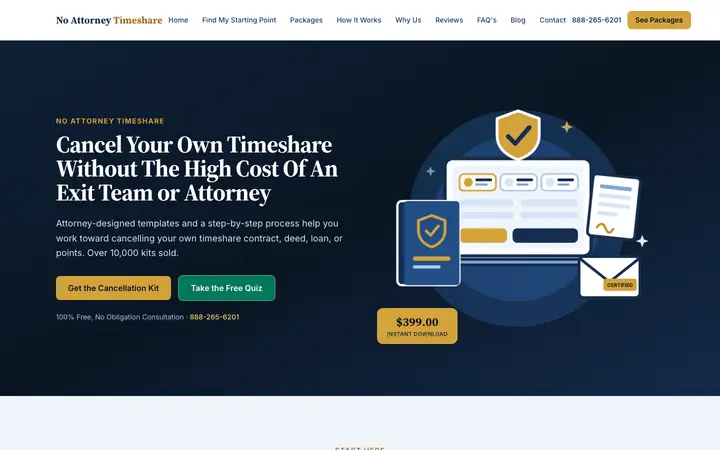 noattorneytimeshare.com homepage on desktop