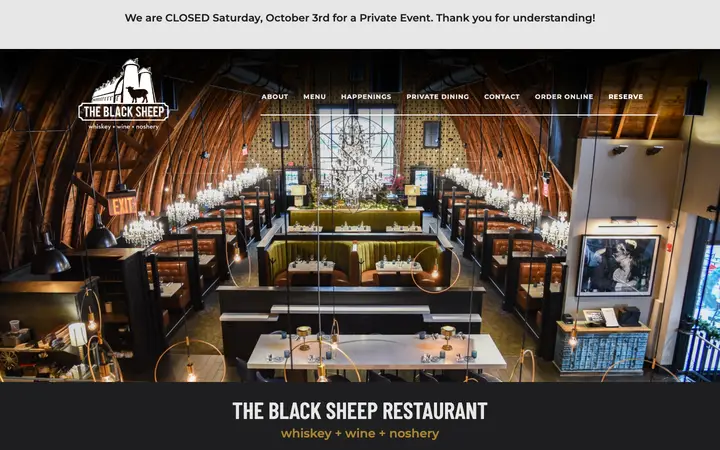 theblacksheeprestaurant.com homepage on desktop