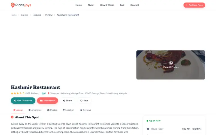 kashmir-restaurant.placejoys.com homepage