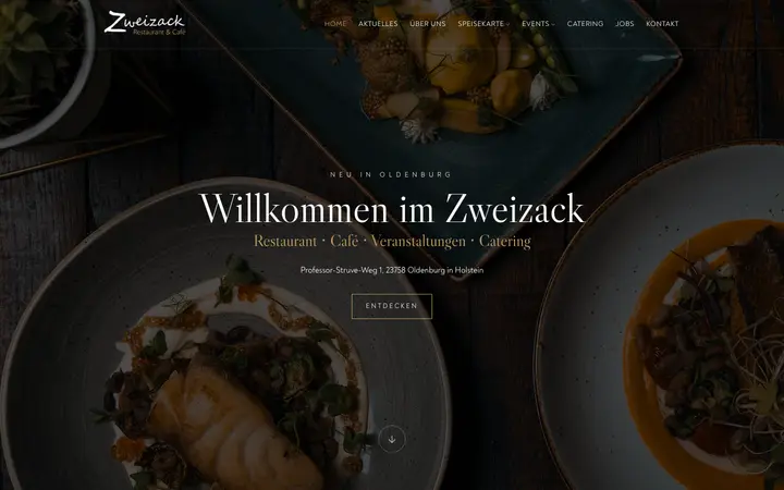 restaurant-zweizack.de homepage on desktop