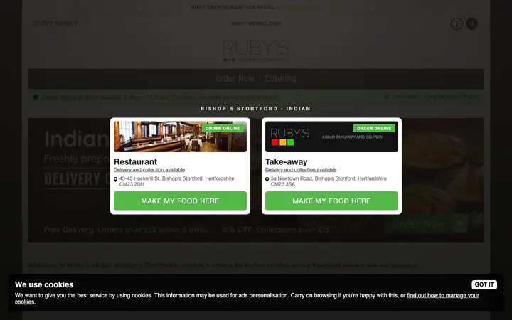 rubysrestaurant.co.uk homepage on desktop