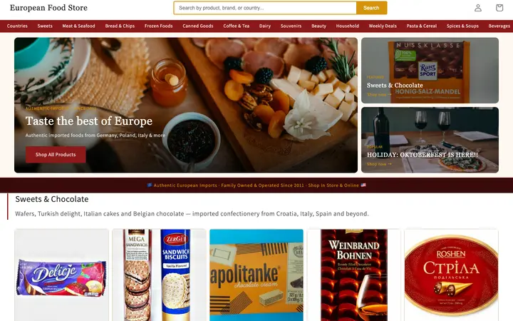 alleuropeanfood.com homepage