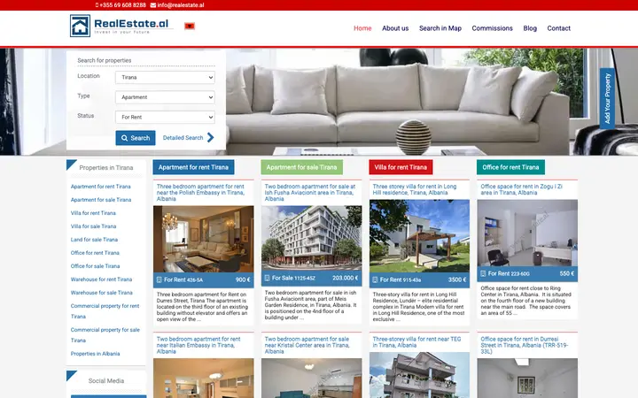 realestate.al homepage on desktop