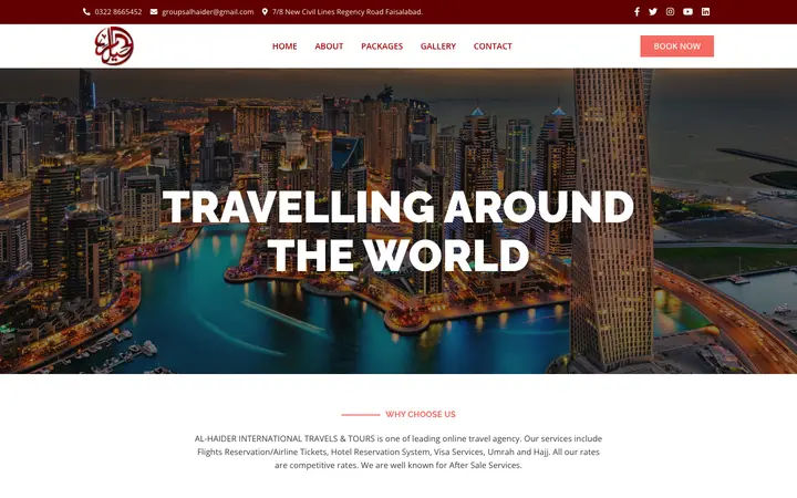 alhaidertravel.pk homepage on desktop