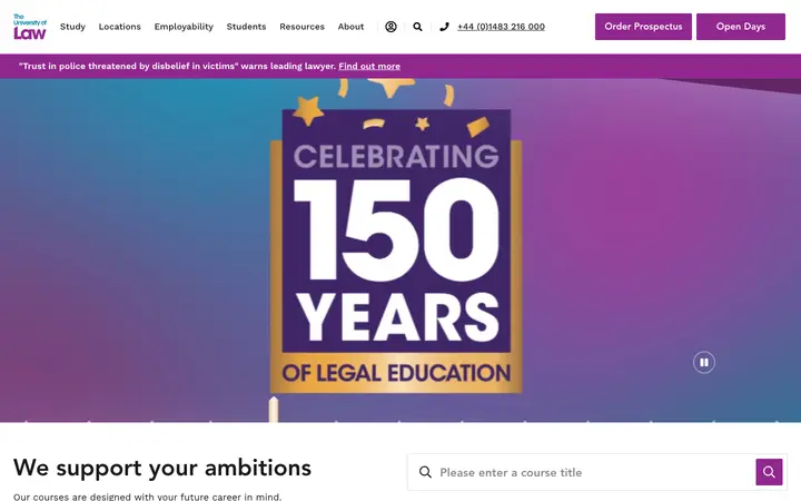 law.ac.uk homepage on desktop