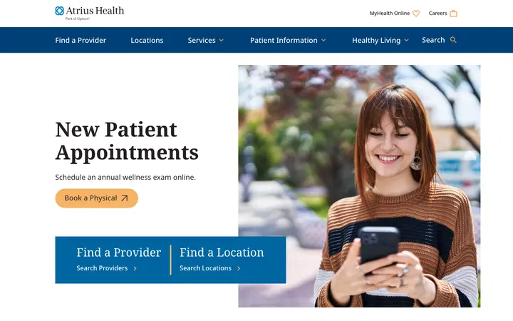 atriushealth.org homepage on desktop