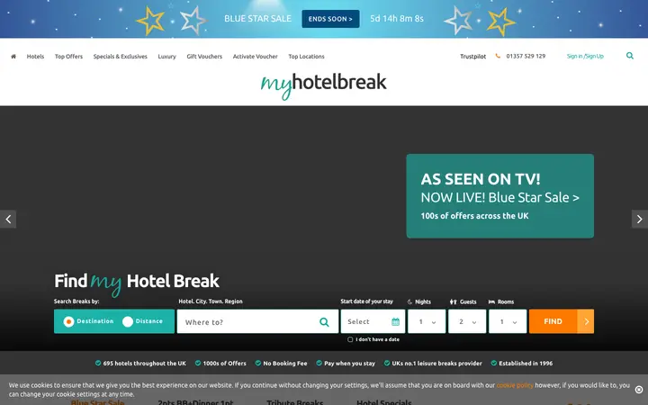 myhotelbreak.com homepage on desktop
