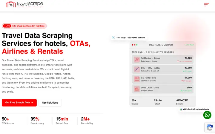 travelscrape.com homepage on desktop