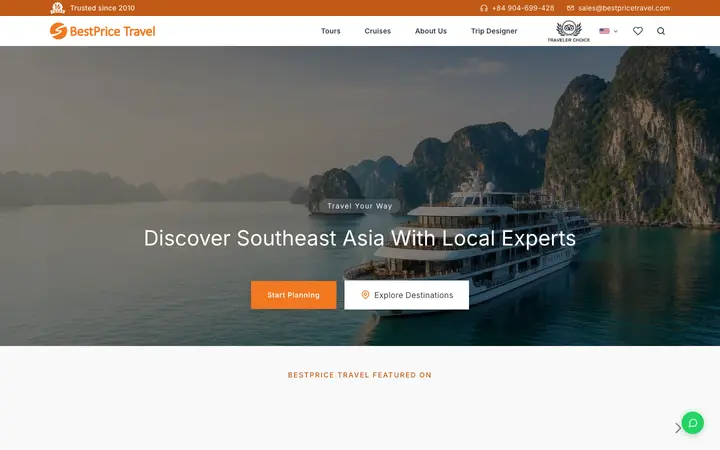 bestpricetravel.com homepage on desktop