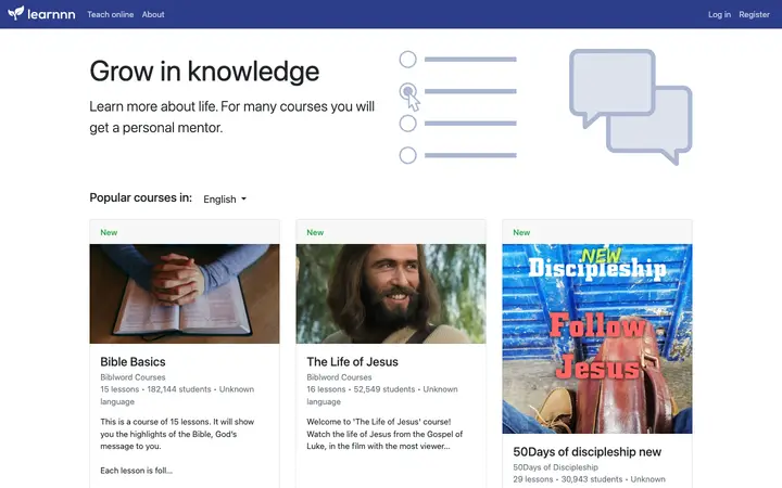 learnnn.com homepage on desktop
