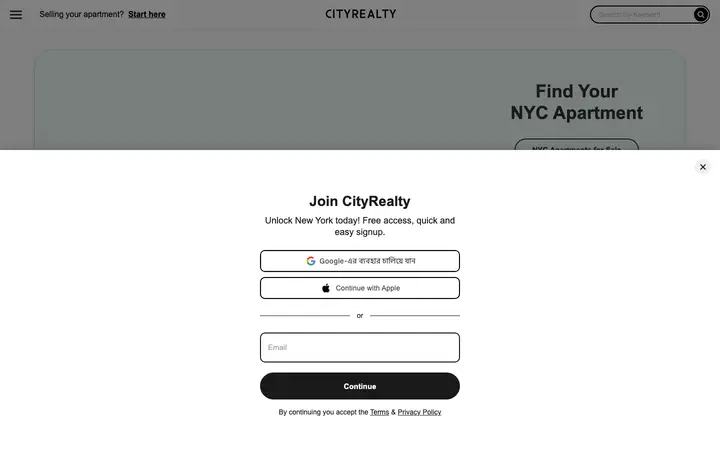 cityrealty.com homepage on desktop