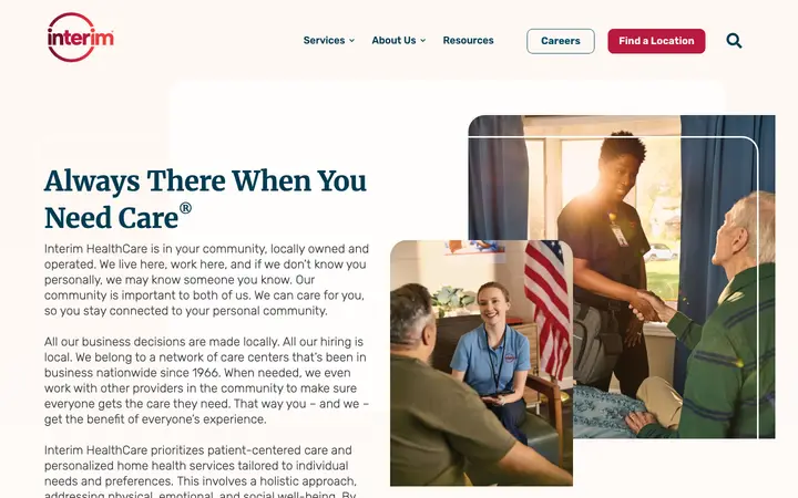 interimhealthcare.com homepage on desktop