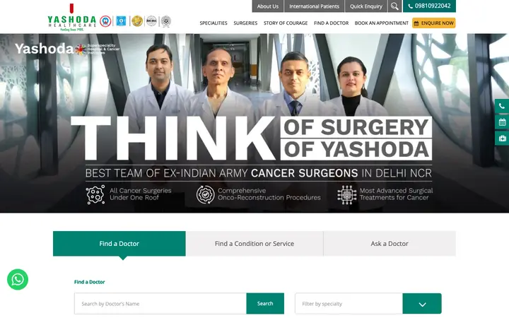 yashodahealthcare.com homepage on desktop