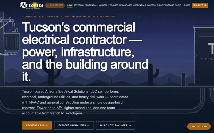 aztucsonelectricalsolutions.com homepage on desktop