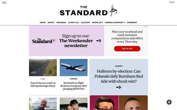 standard.co.uk homepage