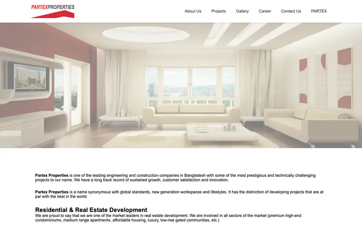 partexproperties.com homepage on desktop