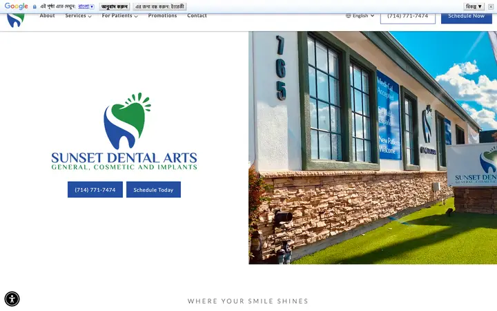 sunsetdentalarts.com homepage