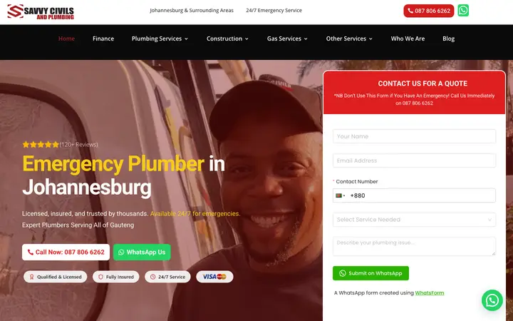 savvyplumbing.co.za homepage