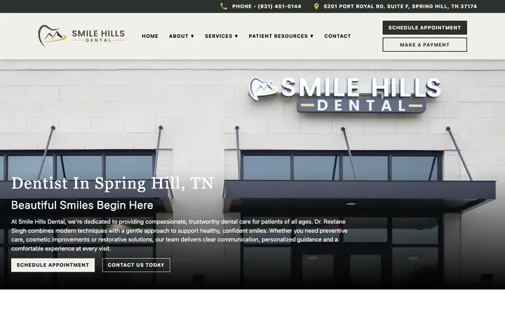 smilehillsdental.com homepage