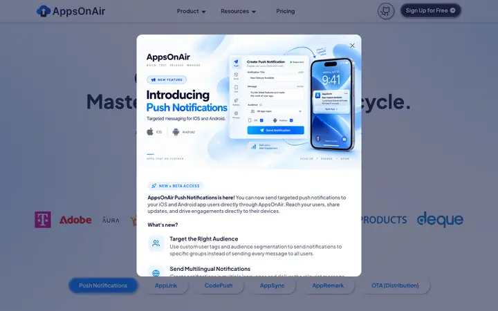appsonair.com homepage