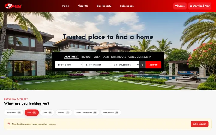sunhousing.in homepage