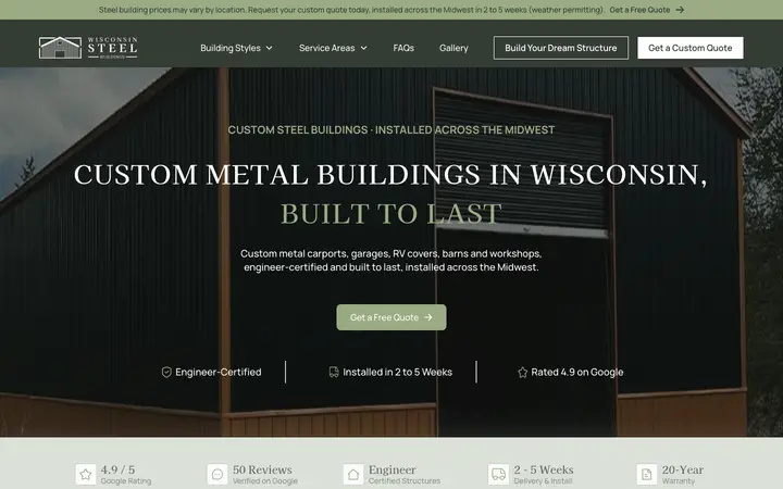 wisconsincarports.com homepage