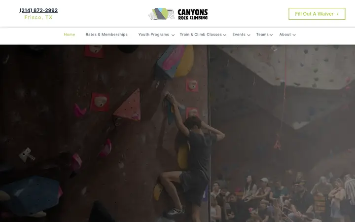 canyonsclimbinggym.com homepage