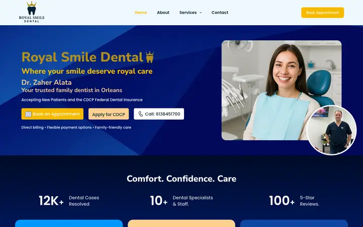 royalsmiledental.ca homepage