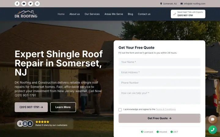 dk-roofing.com homepage