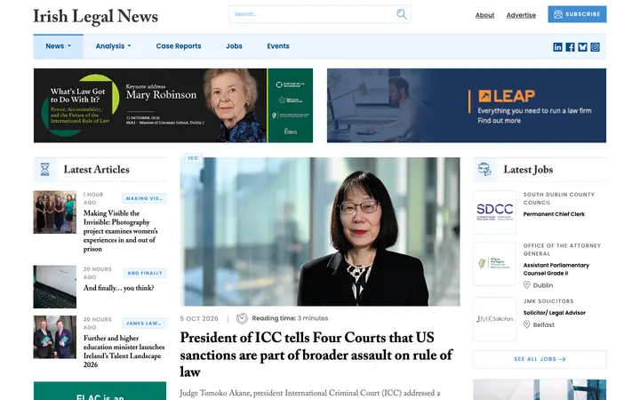 irishlegal.com homepage on desktop