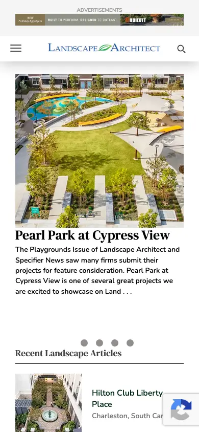 landscapearchitect.com homepage on mobile