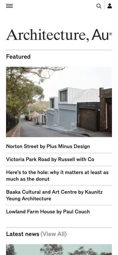 architectureau.com homepage on mobile